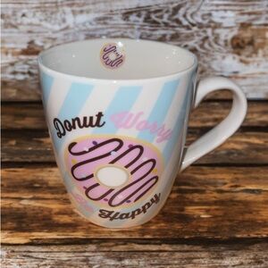 Striped Donut Mug - Blue and Pink Delight Bone China 24 oz